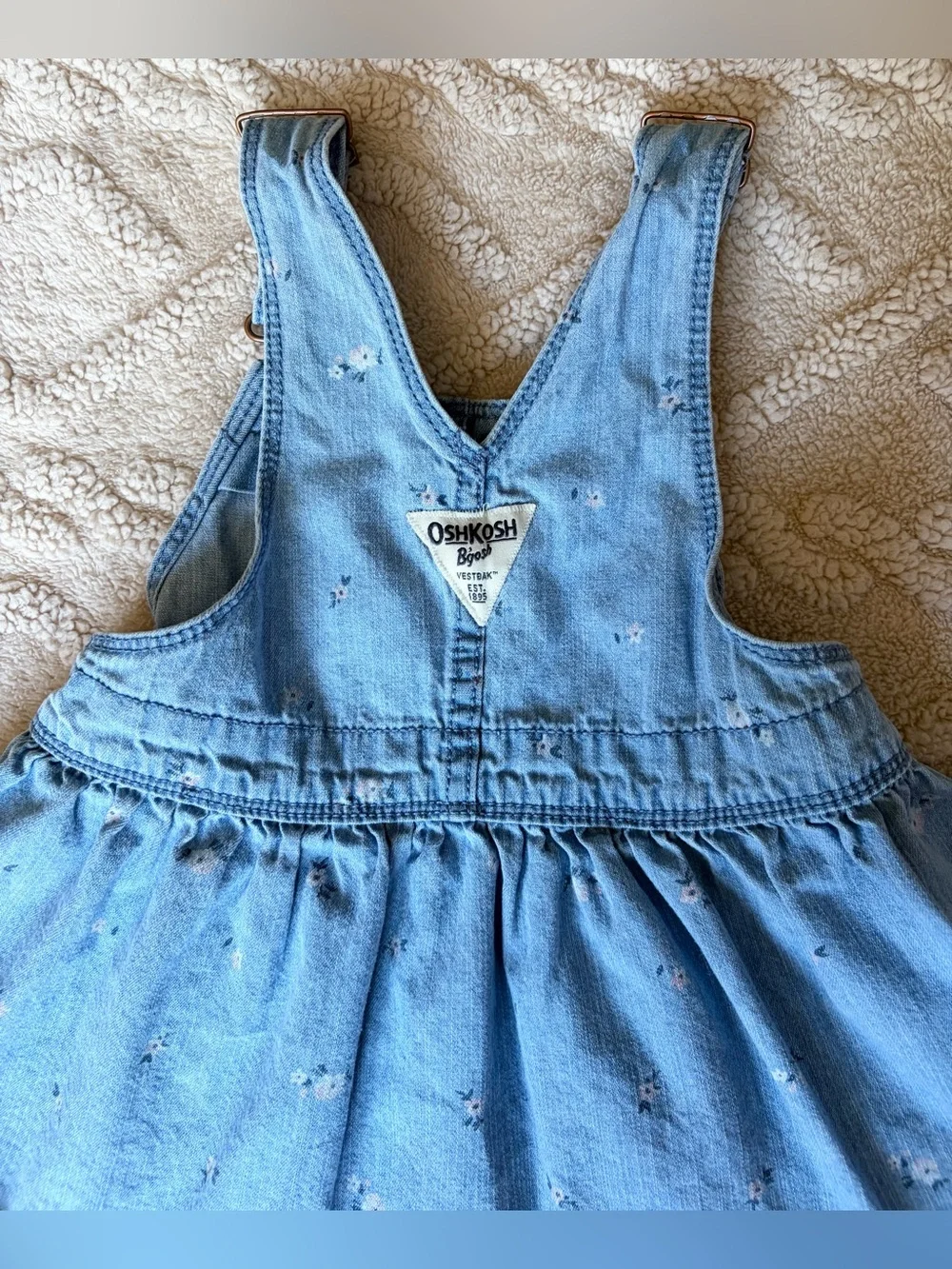 Oshkosh Baby Girl 18M Overall Dress - Light Wash Denim Floral Print Overalls